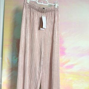 Zara pink + silver metallic cropped wide leg pants